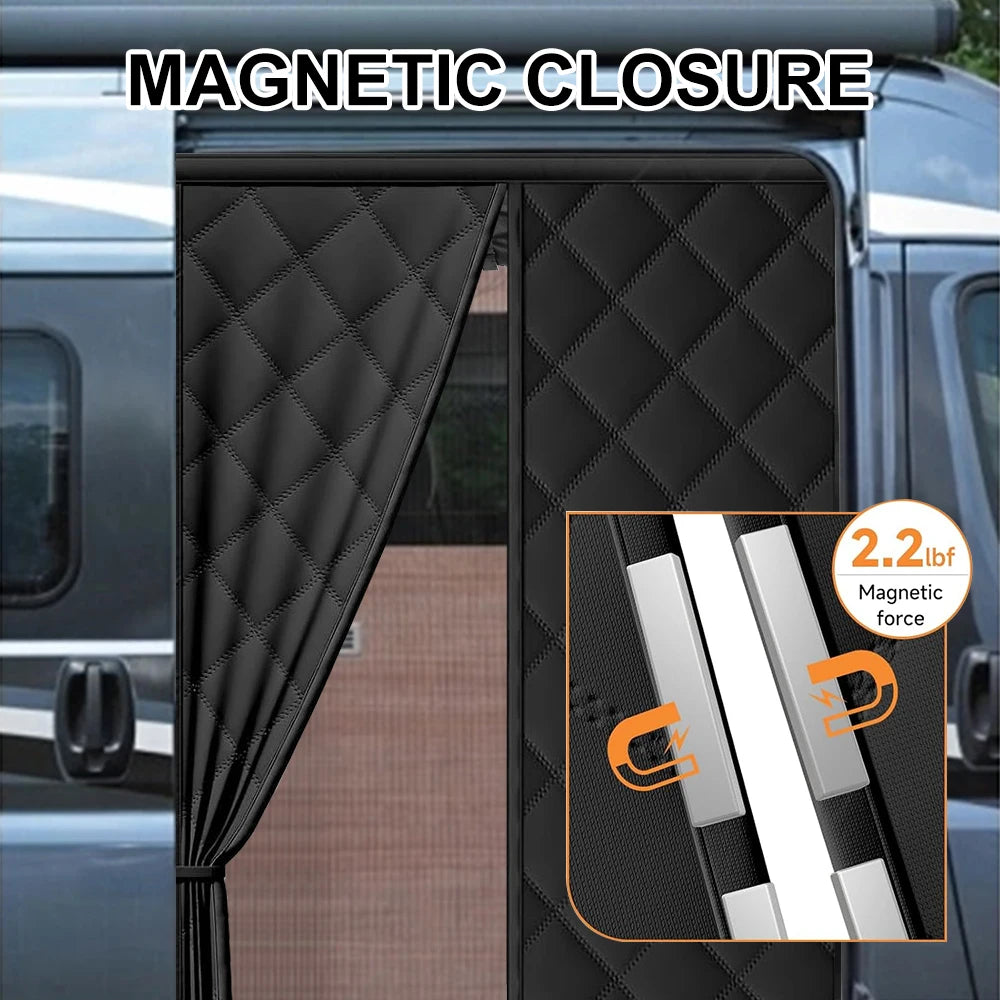 rideau porte magnétique noir quilted hiver isolation moderne van fiacre