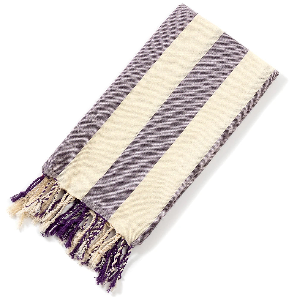 serviette plage coton vert clair beige rayures moderne absorbante entretien facile océan noël franges