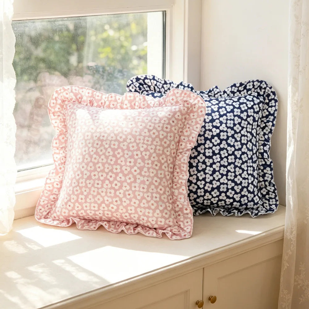coussins carrés fleuris vintage rose bleu marine adhésifs décor maison nordique polyester 45x45cm 30x50cm