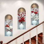décoration murale autocollant pvc fleurs stylisées or argent blanc moderne élégant rouge bleu rose