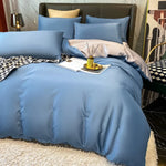 ensemble literie couleur bleue moderne couverture taies oreiller satinées