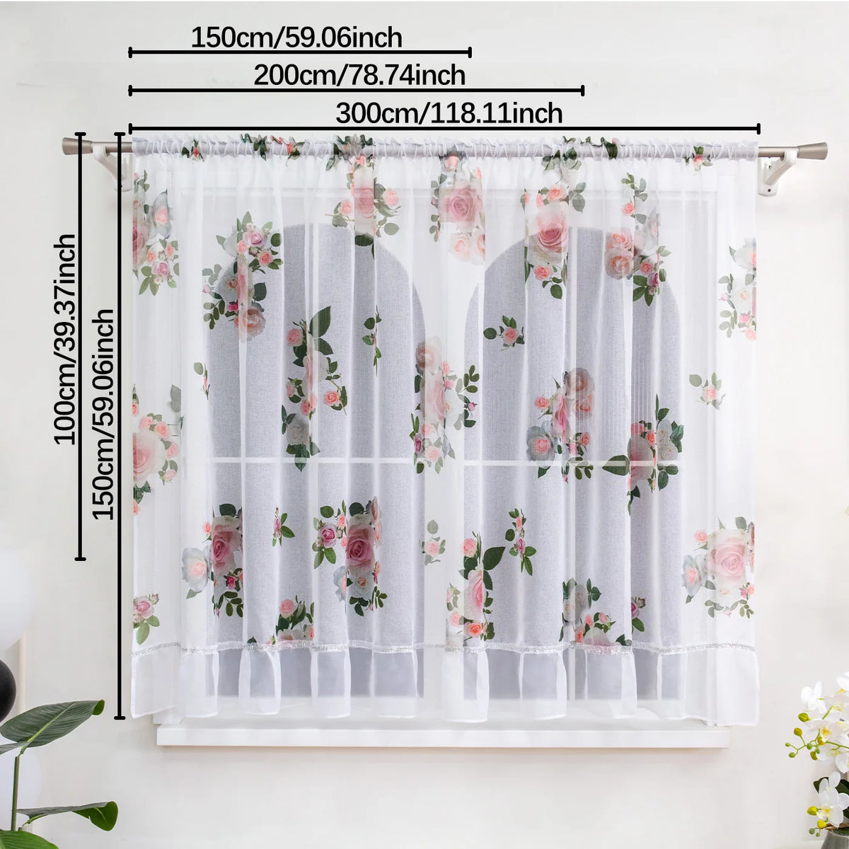 rideau floral transparent plissé romantique imprimé dentelle salon européen américain