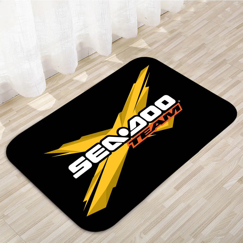tapis moderne antidérapant sea doo logo floral noir jaune blanc rouge bleu orange couloir