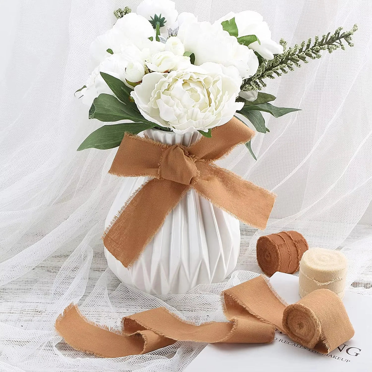 rubans coton organza 4cm largeur 5m longueur franges effilochées classiques coloris unis anniversaire mariage