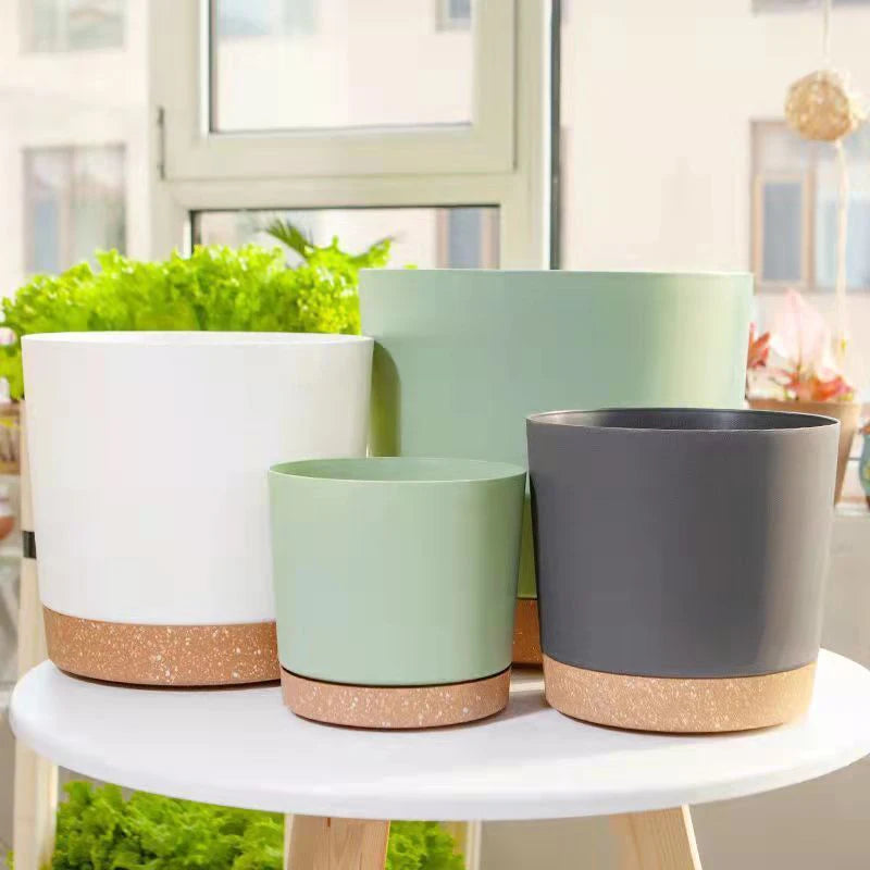 Pots fleurs modernes bacs pépinière bord cuir naturel vert clair blanc gris absorbant minimaliste
