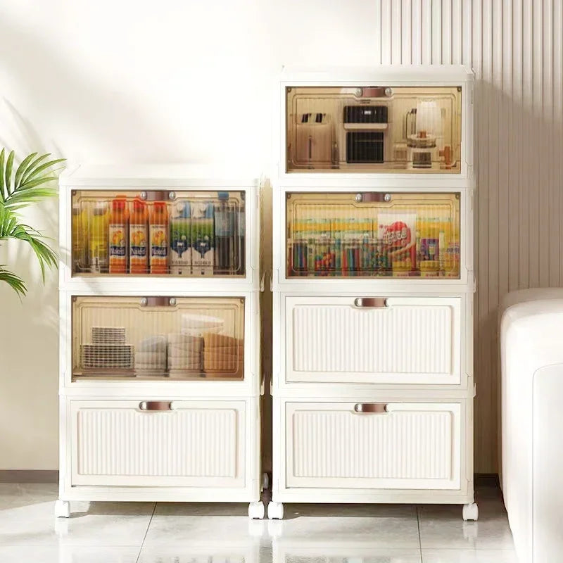 meuble rangement modulable pliable blanc rayures verticales moderne roulettes almacenamiento eficiente