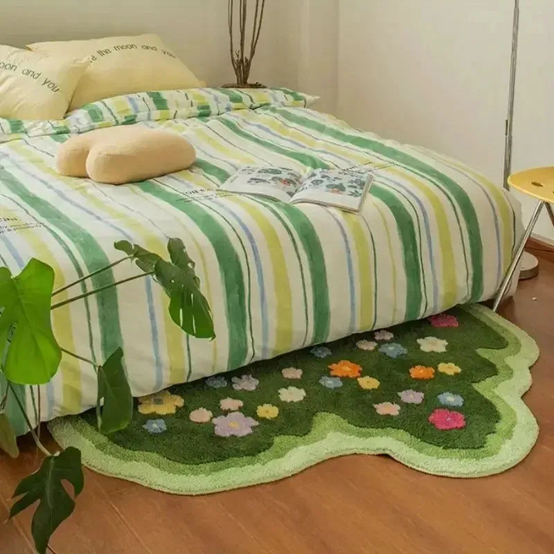 tapis vert moderne fleurs colorées antidérapant imperméable intérieur salon chambre