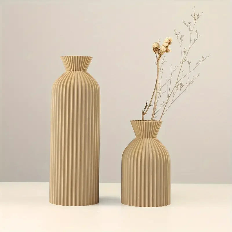 vases noirs beiges rayures modernes fleurs séchées intérieur table salon decoration xs