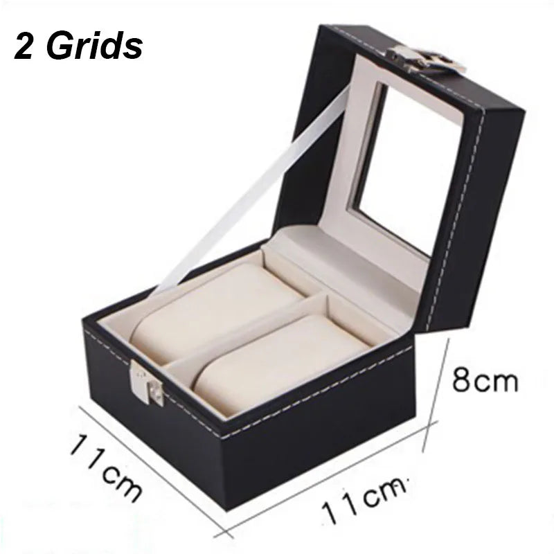 boîte rangement cuir noir montres bijoux élégante boutons fermeture moderne
