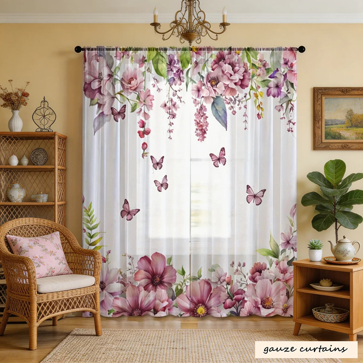 rideau floral transparent moderne papillons 100 polyester chambre salonhôtel