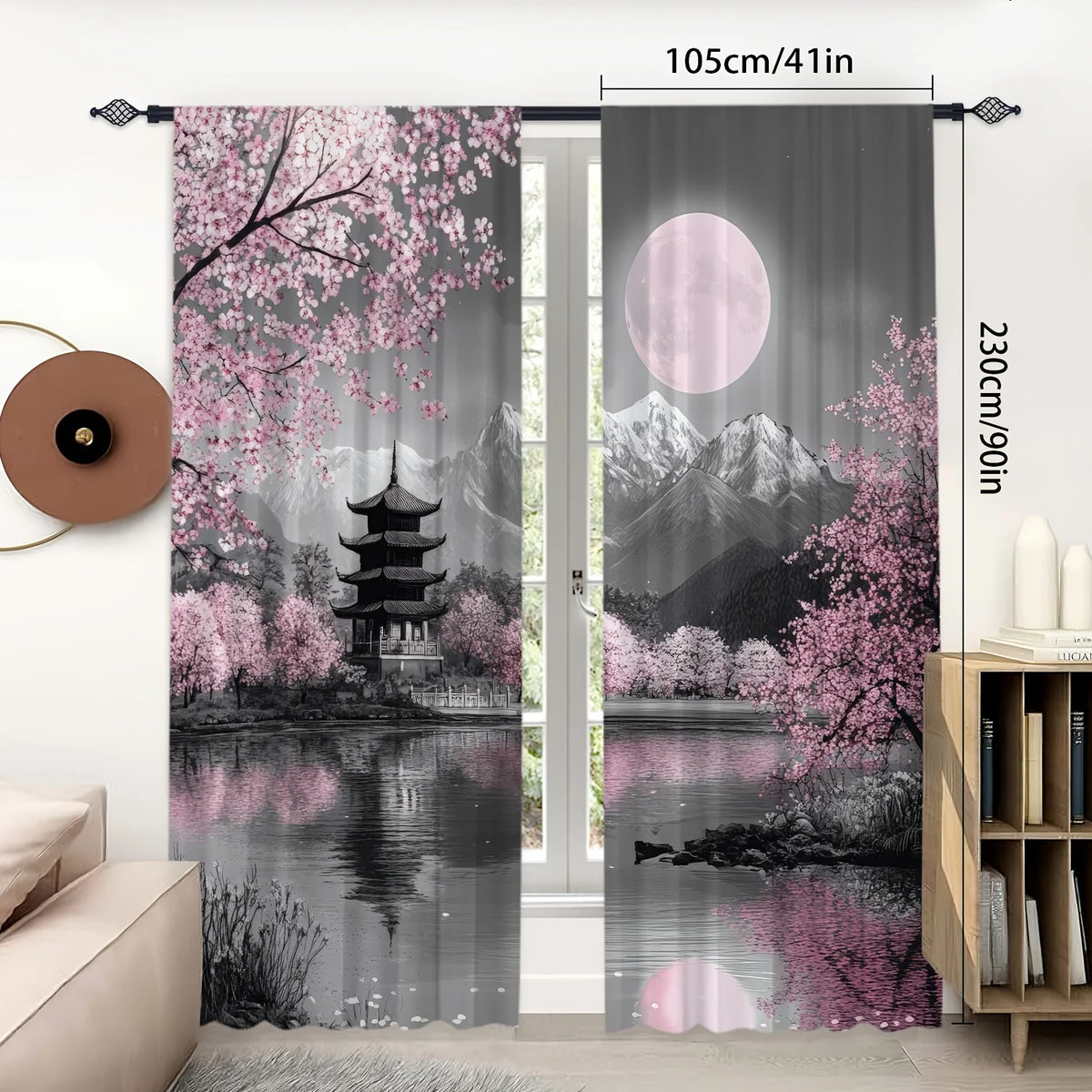 rideaux japonais cerisiers fleuris deux panneaux polyester moderne intérieur décoration zen chambre salon