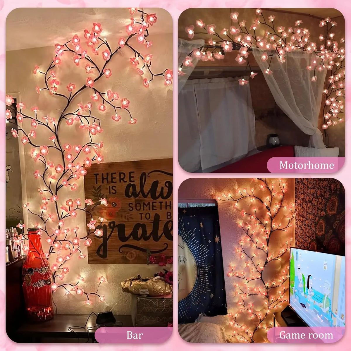 guirlande lumineuse fleurs amovibles rose branches décoratives intérieur vacances romantique floral zen