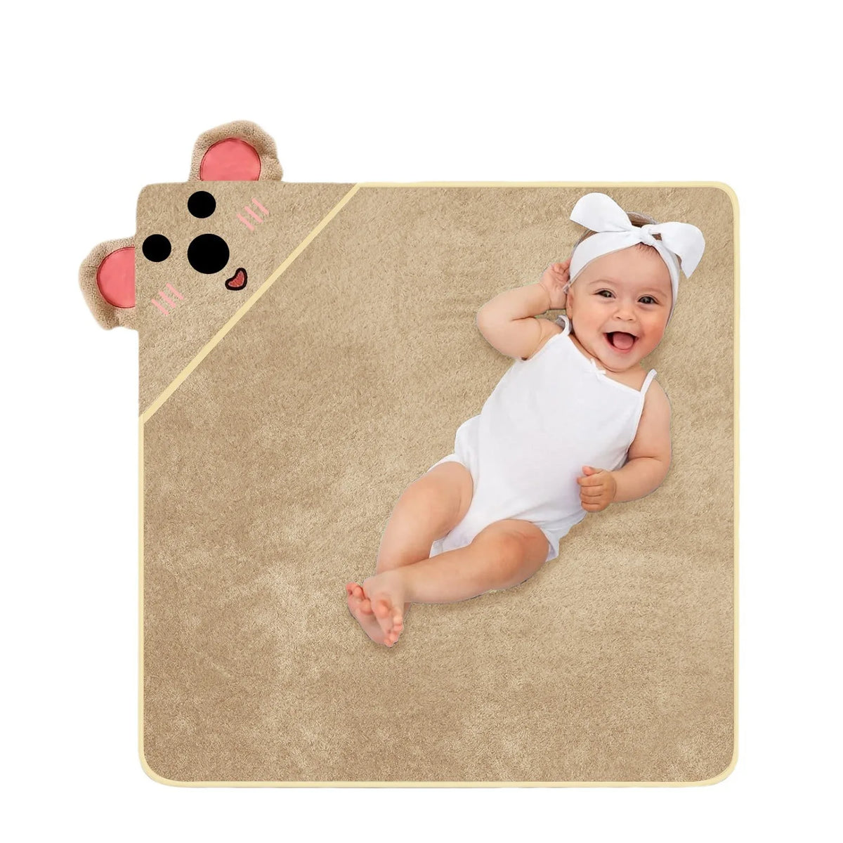serviette bain bébé motif animaux ours éléphant chat doux décoration rose beige gris