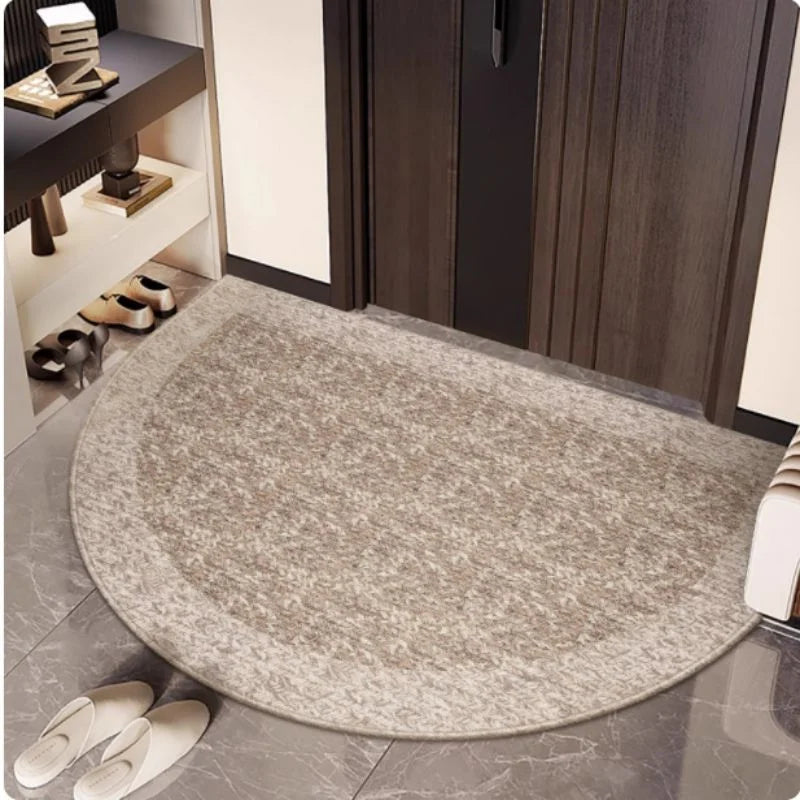tapis demi circulaire beige moderne texture tissée motif géométrique antidérapant entrée cuisine salle bain