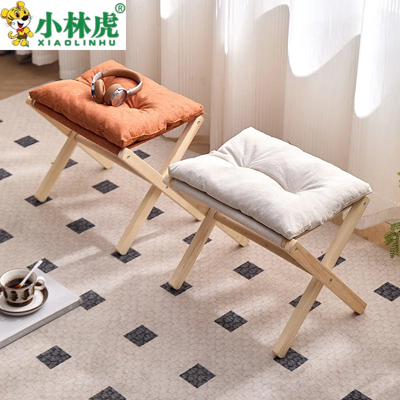 tabouret pliable moderne tissu orange bois naturel coussin minimaliste