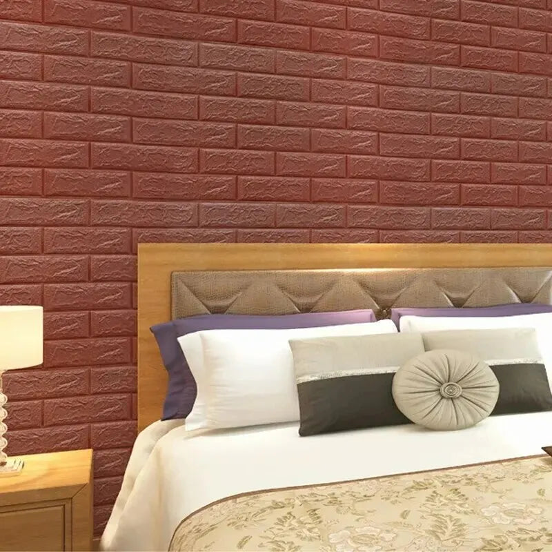sticker mural brique blanc rose rouge adhésif moderne 10 pièces 35cm 38.5cm