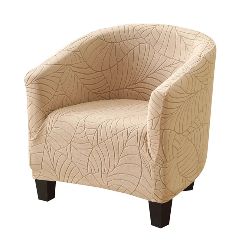 housse fauteuil moderne feuilles stylisées beige gris bleu clair polyestère lavable machine Jacquard fixations