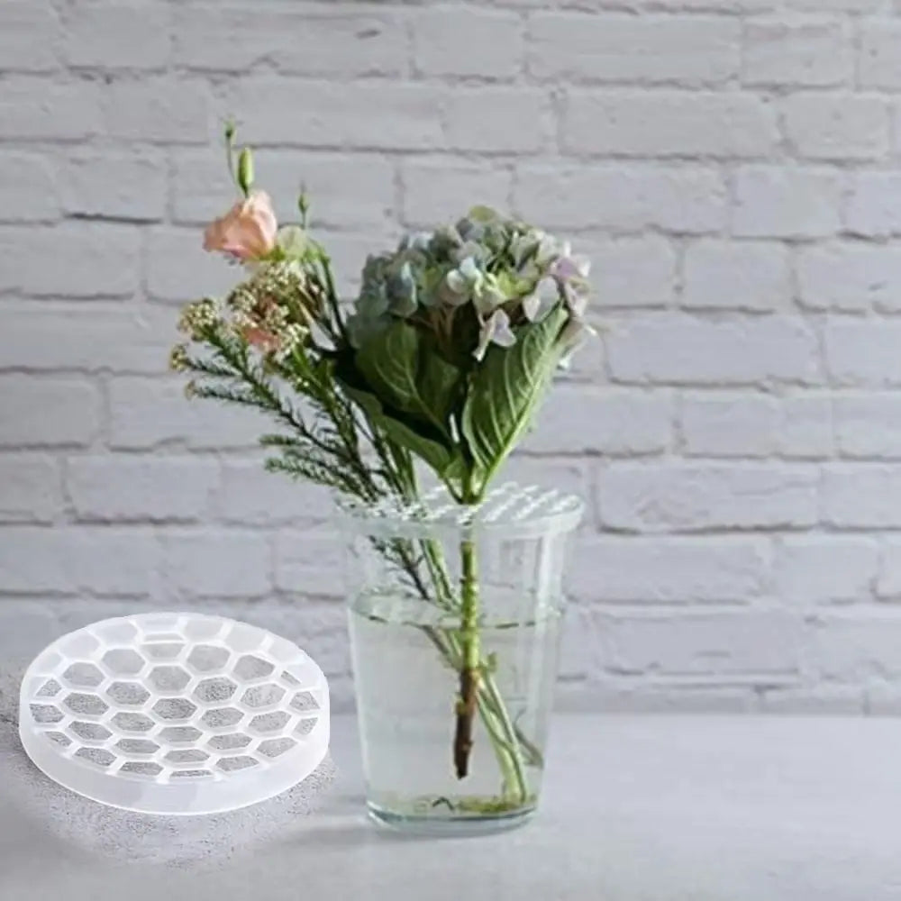 support composition florale transparent grille hexagonale moderne arrangement fleurs fixations invisibles 8x8x2cm