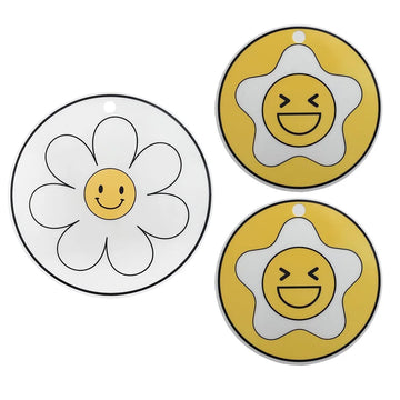 tapis protection induction silicone blanc jaune noir fleurs clips moderne déco