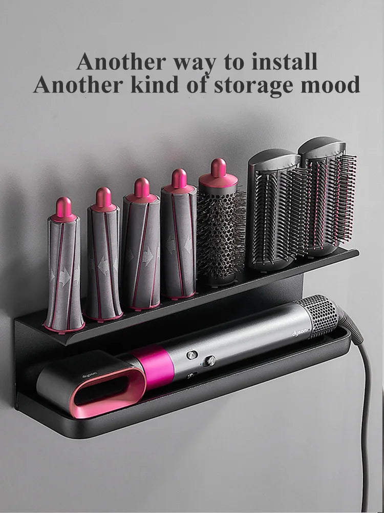 étagère mural moderne aluminium noir clips cheveux organisation salle bain cheveux brosse parfum
