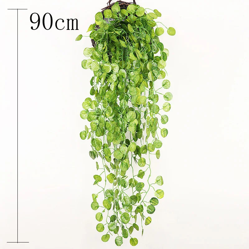 plantes artificielles suspendues feuilles vertes modernes décoratives extérieures accrochées ovales veinées opaques vivantes