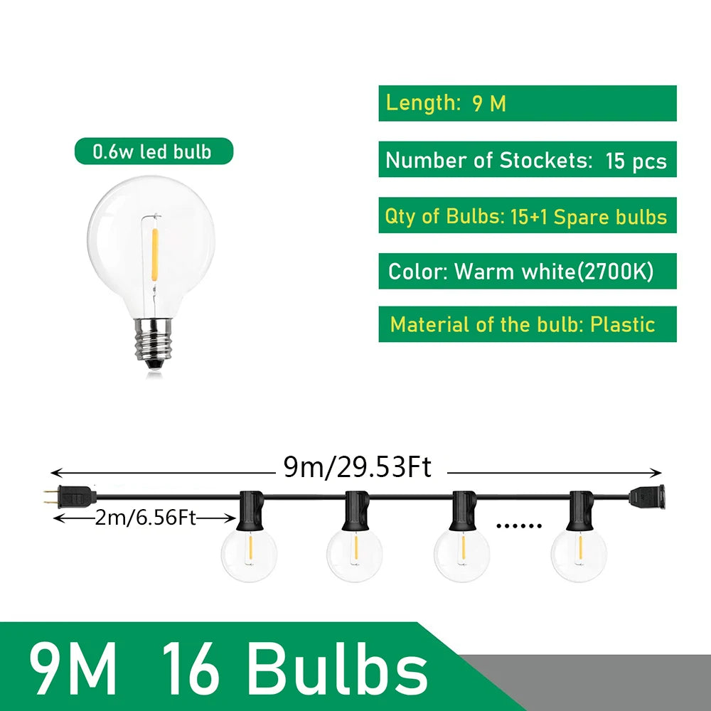 guirlande lumineuse transparente vintage 17m 52 ampoules clips étancheextérieur camping fête