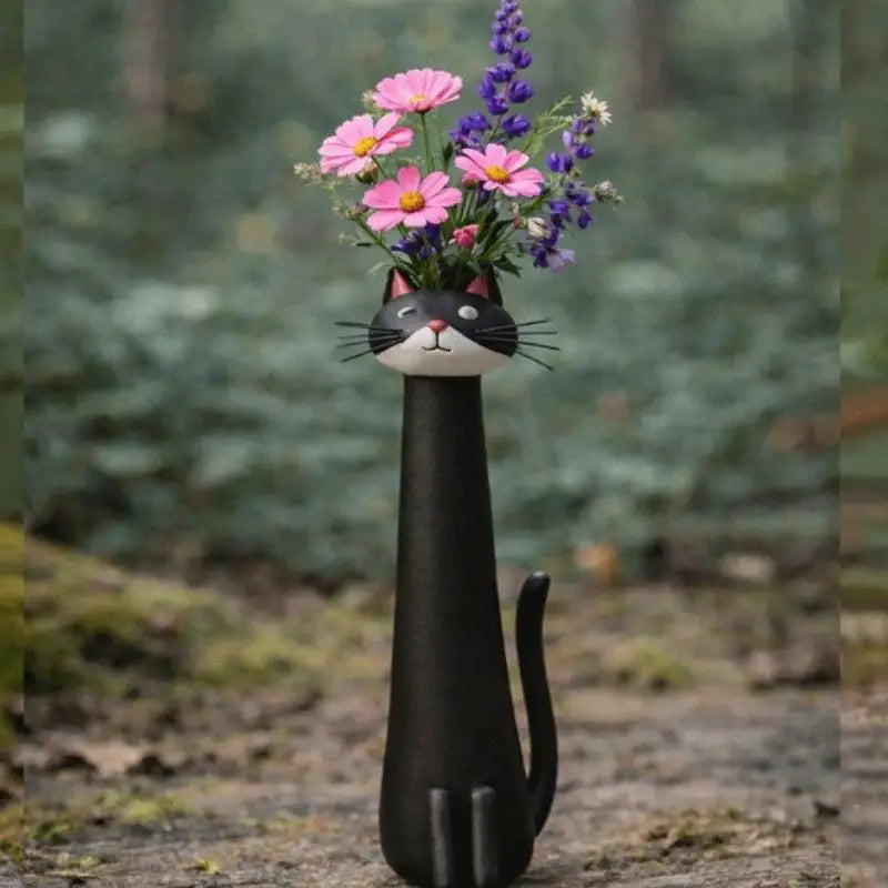 vase résine noir blanc chats motifs moderne décoration intérieure fleurs artificielles salon