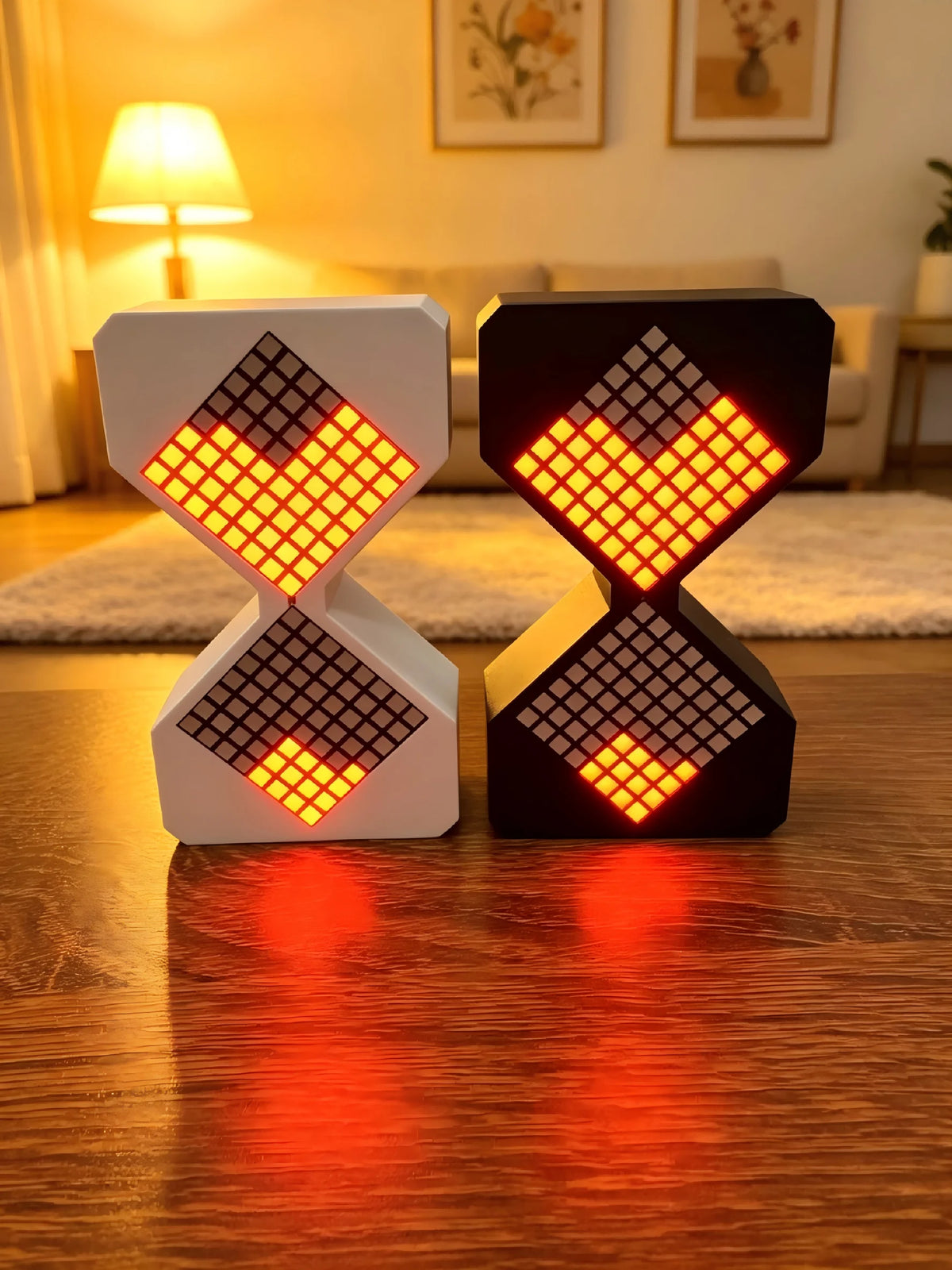 horloge led pixelée moderne minimaliste blanc noir ajustement luminosité affichage temps switch charge cabled