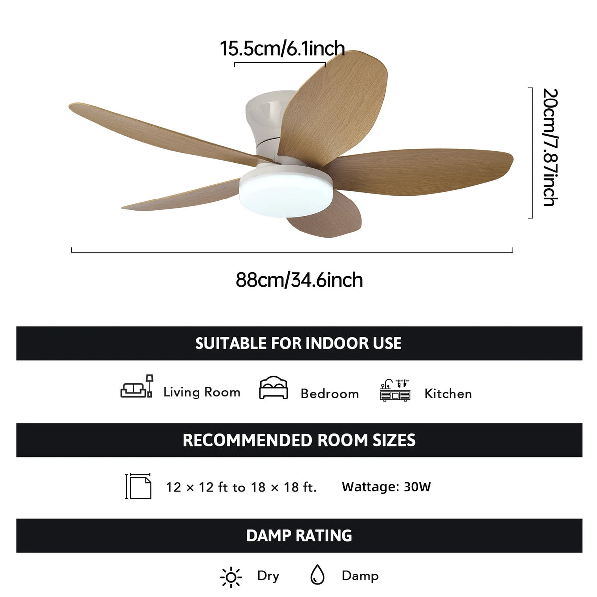 ventilateur led noir moderne télécommande certification rohs flux lumineux certifications ccc cem gs lvd