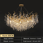 Suspension lumineuse contemporaine transparente dorée branches feuilles LED 100cm