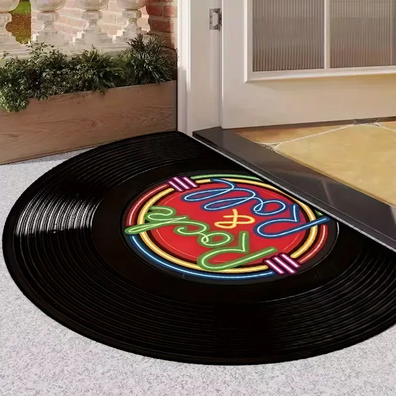 tapis demi circulaire vinyle noir rouge blanc moderne carreaux géométriques antidérapant extérieur salon living