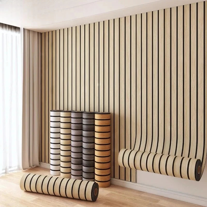 revêtement mural autocollant 3d grain bois moderne facile poser beige noir salon decoration