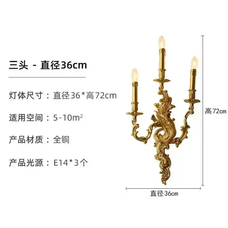 applique murale baroque dorée ornements floraux trois bras éclairage led murale fixée 36cm haute