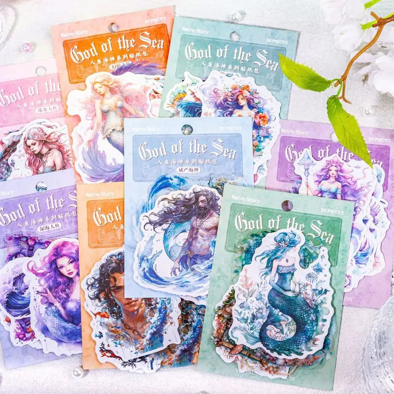 autocollants sirènes mer bateau corail bijoux bleu vert rose blanc transparents illustratifs 20pcs