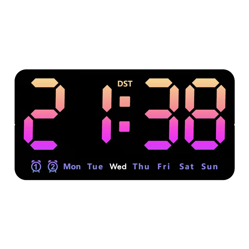 horloge murale numérique réveil double alarme calendrier led moderne noire blanche rose bleu verte