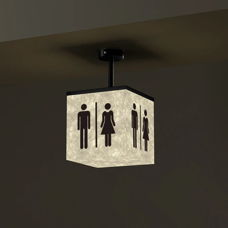 panneau indicateur lumineux led moderne toilets pictogrammes grunge beige noir minimaliste