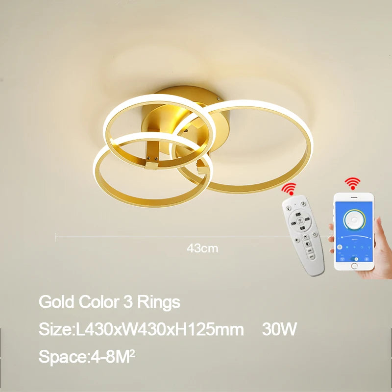Lampe LED moderne or blanc géométrique simple télécommande app minimaliste 2000 82000 lumens