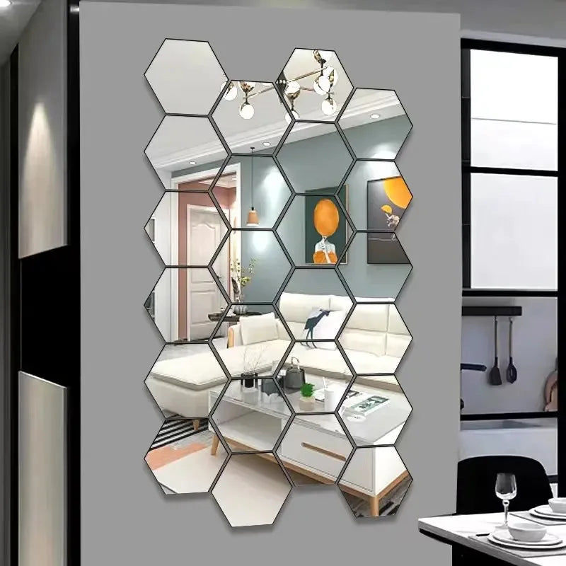 miroirs hexagonnels adhésifs modernes minimalistes noirs blancs 46x40mm 80x70mm 100x85mm