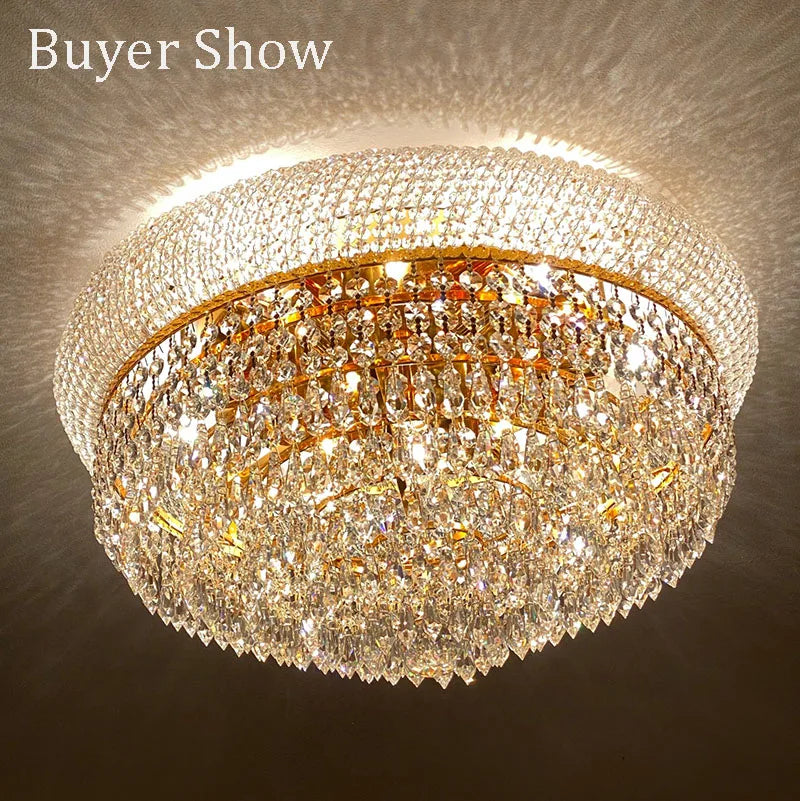 lustre led doré cristal élégant intérieur salon cuisine transparentes fixations invisibles
