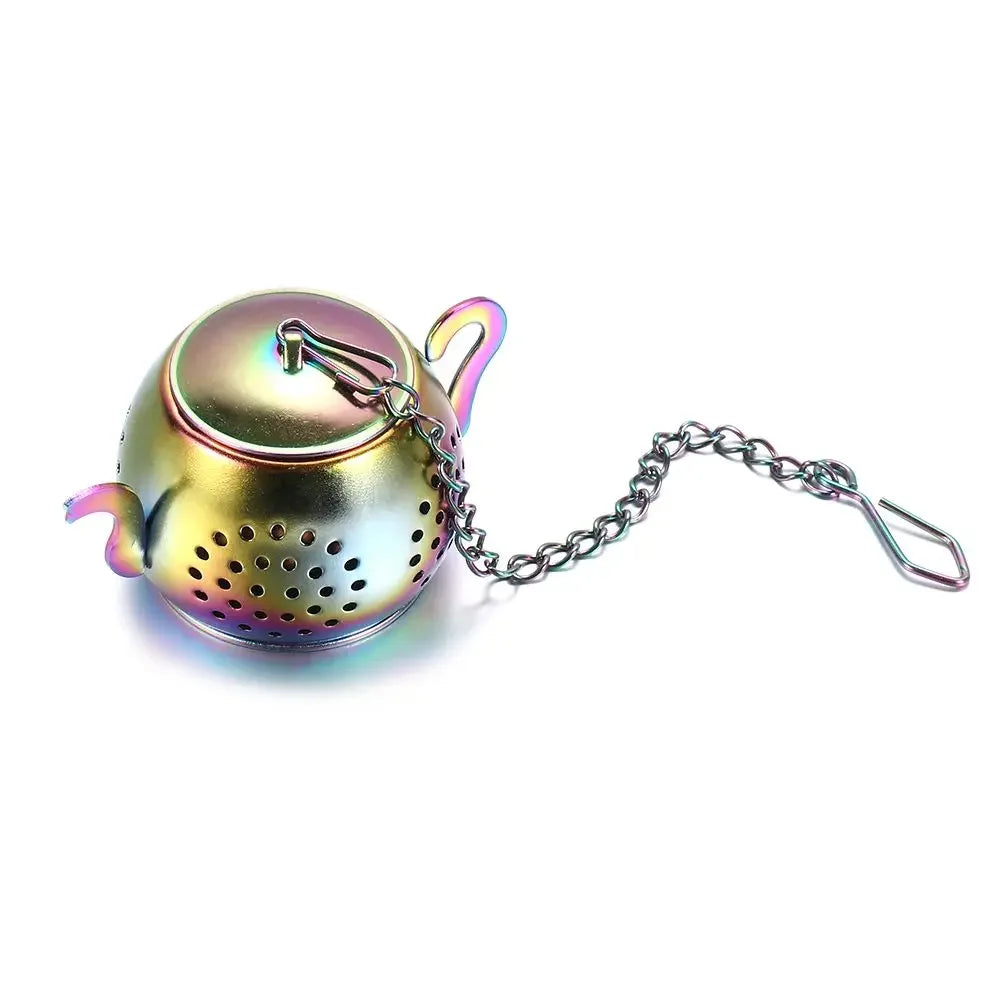 infuseur thé maille fine chaîne boucle moderne argenté filtre épices cuisine théière herbes thé