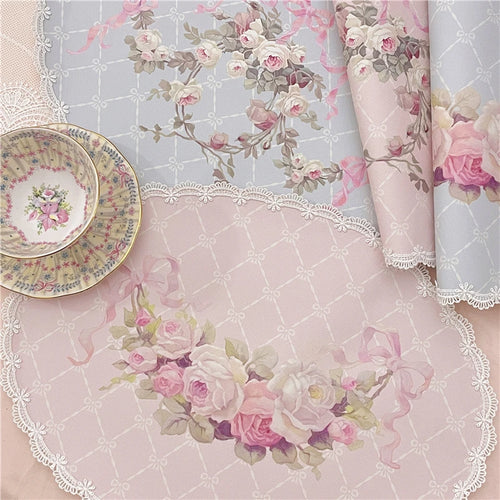Set de table vintage dentelle cuir imprimé rose ovale