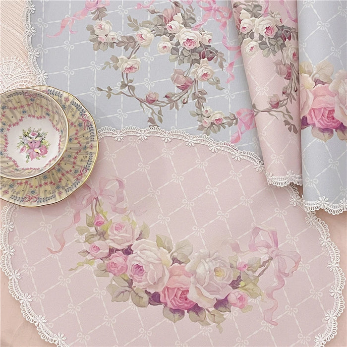 Set de table vintage dentelle cuir imprimé rose ovale