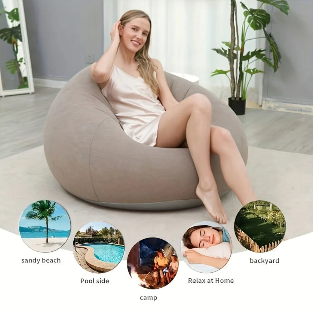 fauteuil gonflable moderne velours uni beige clair extérieur pliable chaise longue portable piscine jardin