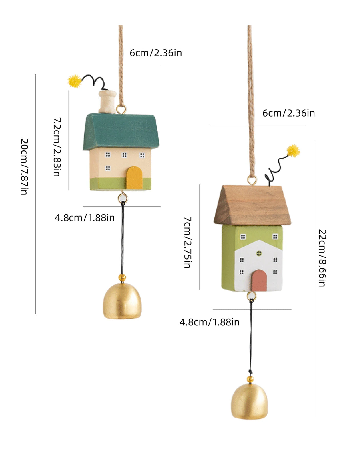 mobiles décoratifs bois fleurs oiseaux nuages cloches cordelettes moderne vert beige doré GOOD LUCK