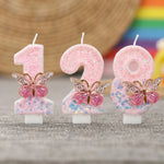 bougies anniversaire chiffres rose blanches paillettes décoratives adhésives boîte rangement support plastique enfants festive