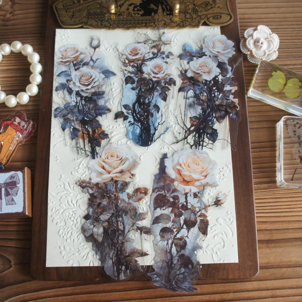 sticker autocollant decoration scrapbooking diy maison fleurs roses feuilles vertes fond blanc erotique artiste