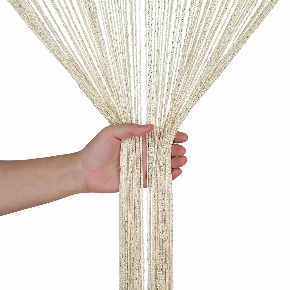 rideau franges transparent moderne argenté beige barre métallique suspension 100x200cm