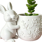 cache pot forme lapin motif végétal blanc vert rose décoration intérieur pâques animalier sculpté