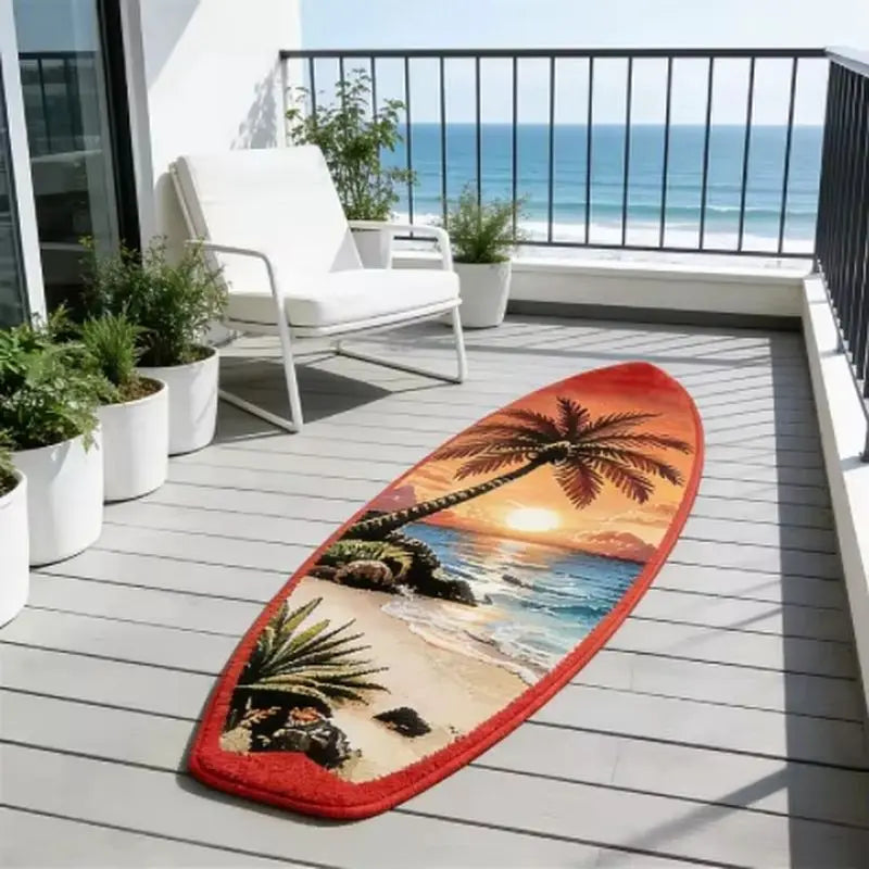 tapis porte motif surf tropical hawaïen antidérapant intérieur salon moderne décor côtier multicolore