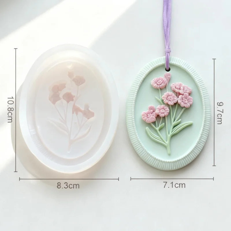 cadre décoratif ovale silicone fleurs reliefs artisanal clips ruban couleurs variées maison